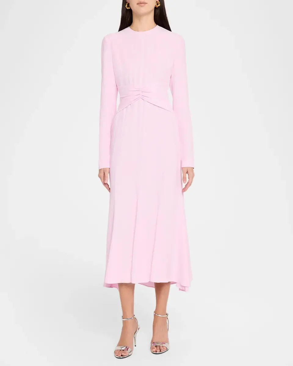 Alberta Ferretti Gathered-Waist Long-Sleeve Midi Dress | Thumbnail 2 Alberta Ferretti Gathered-Waist Long-Sleeve Midi Dress | Thumbnail 2