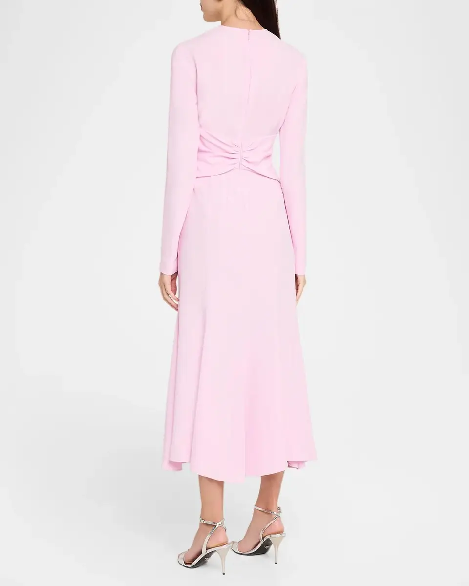 Alberta Ferretti Gathered-Waist Long-Sleeve Midi Dress | Thumbnail 3 Alberta Ferretti Gathered-Waist Long-Sleeve Midi Dress | Thumbnail 3