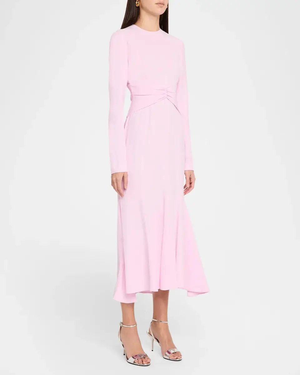 Alberta Ferretti Gathered-Waist Long-Sleeve Midi Dress | Thumbnail 4 Alberta Ferretti Gathered-Waist Long-Sleeve Midi Dress | Thumbnail 4