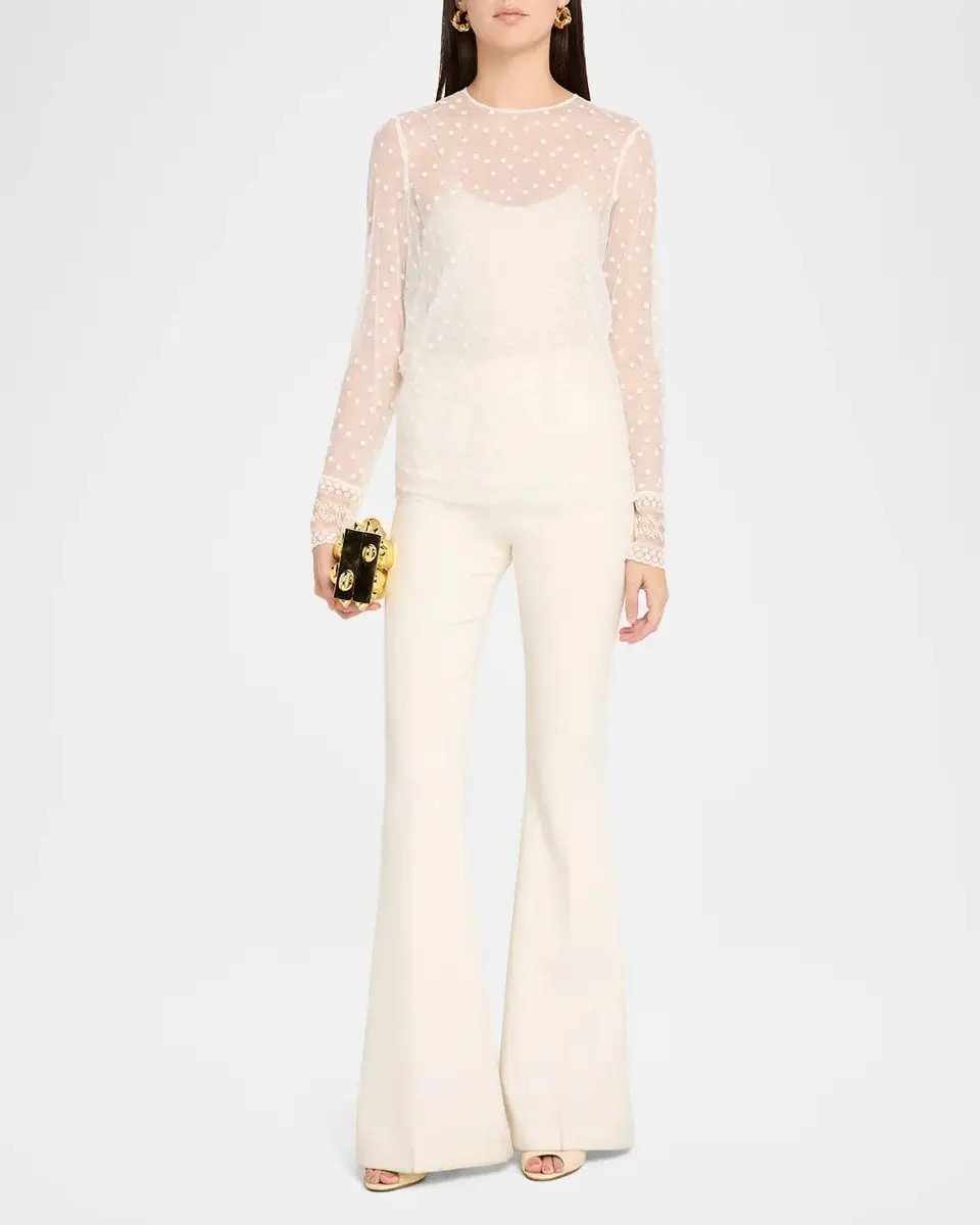Alberta Ferretti Lace-Trim Dotted Tulle Long-Sleeve Blouse | Thumbnail 2 Alberta Ferretti Lace-Trim Dotted Tulle Long-Sleeve Blouse | Thumbnail 2