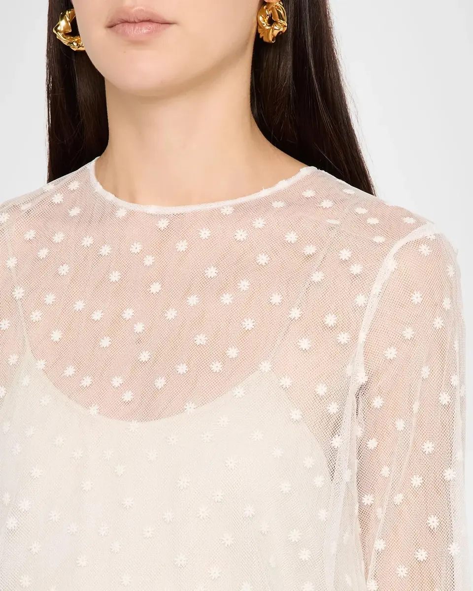Alberta Ferretti Lace-Trim Dotted Tulle Long-Sleeve Blouse | Thumbnail 5 Alberta Ferretti Lace-Trim Dotted Tulle Long-Sleeve Blouse | Thumbnail 5