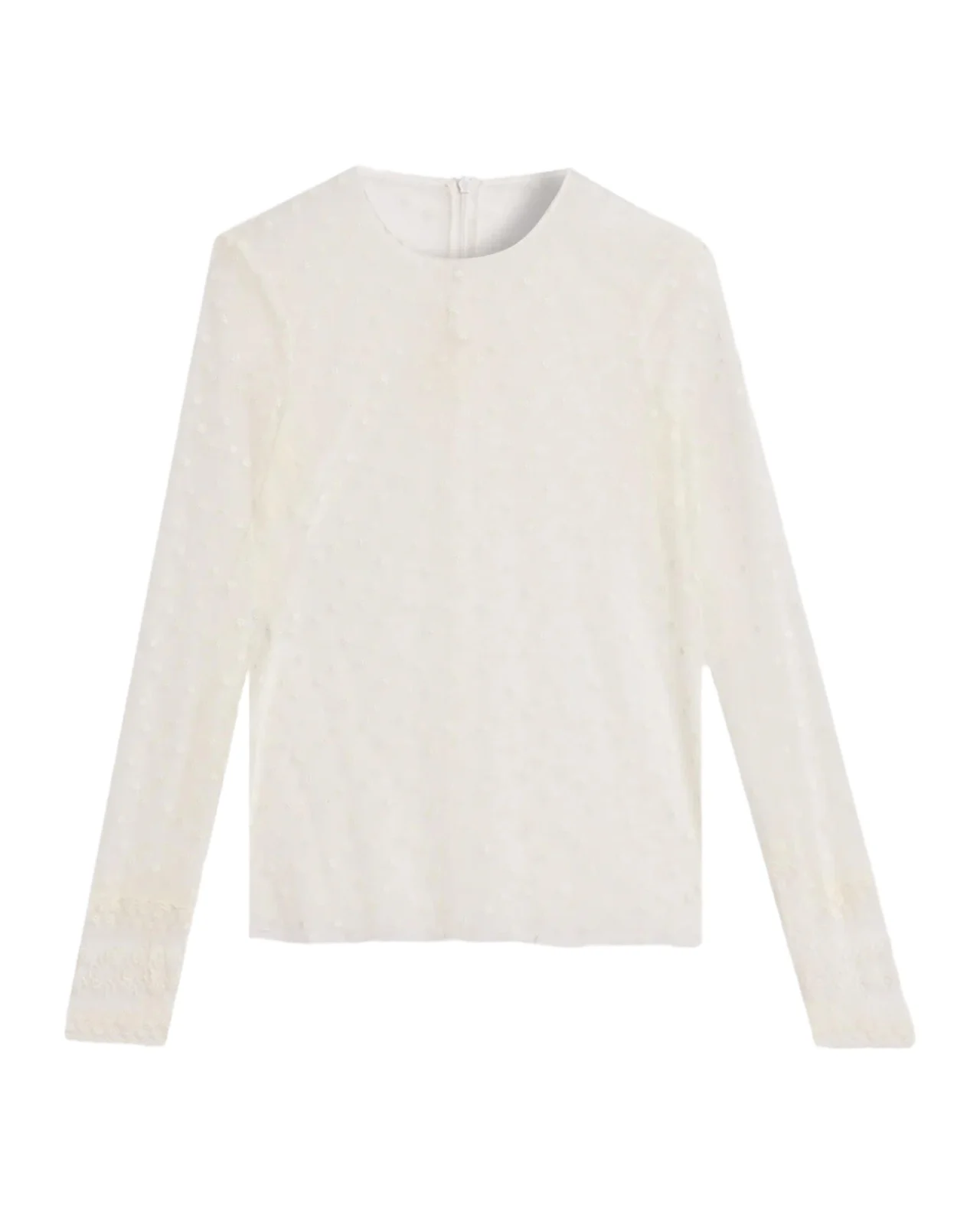 Lace-Trim Dotted Tulle Long-Sleeve Blouse Lace-Trim Dotted Tulle Long-Sleeve Blouse