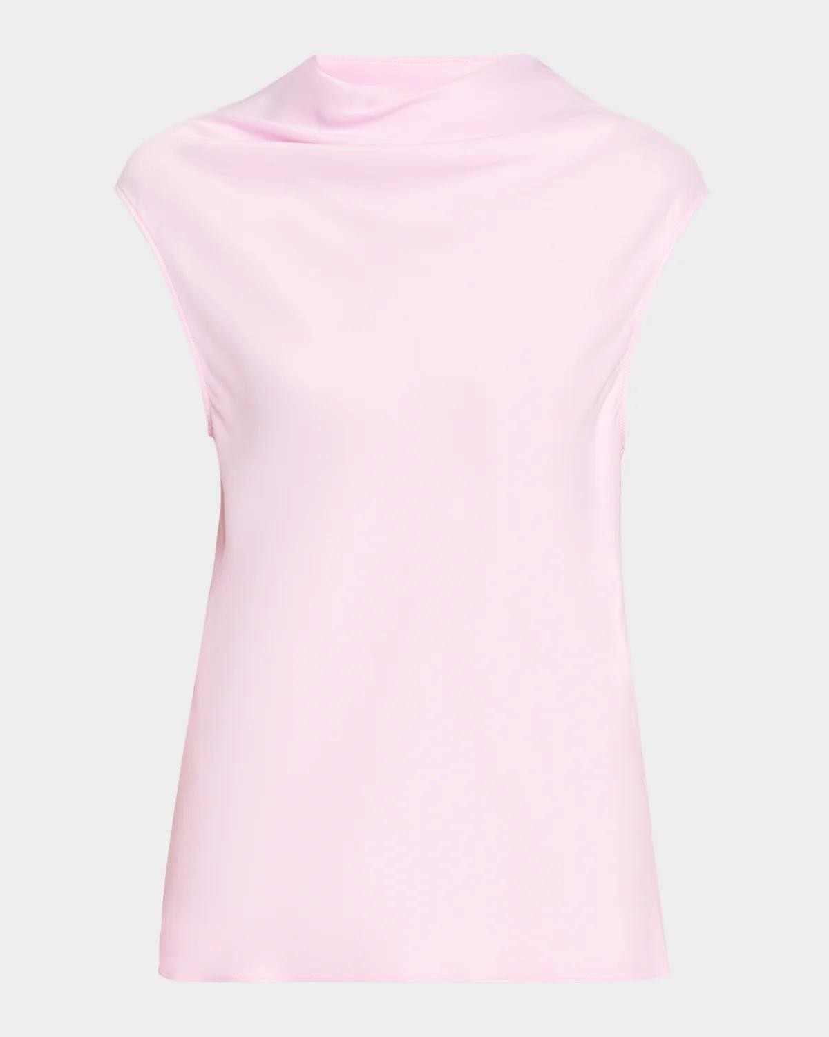Alberta Ferretti Cowl-Neck Satin Cap-Sleeve Top