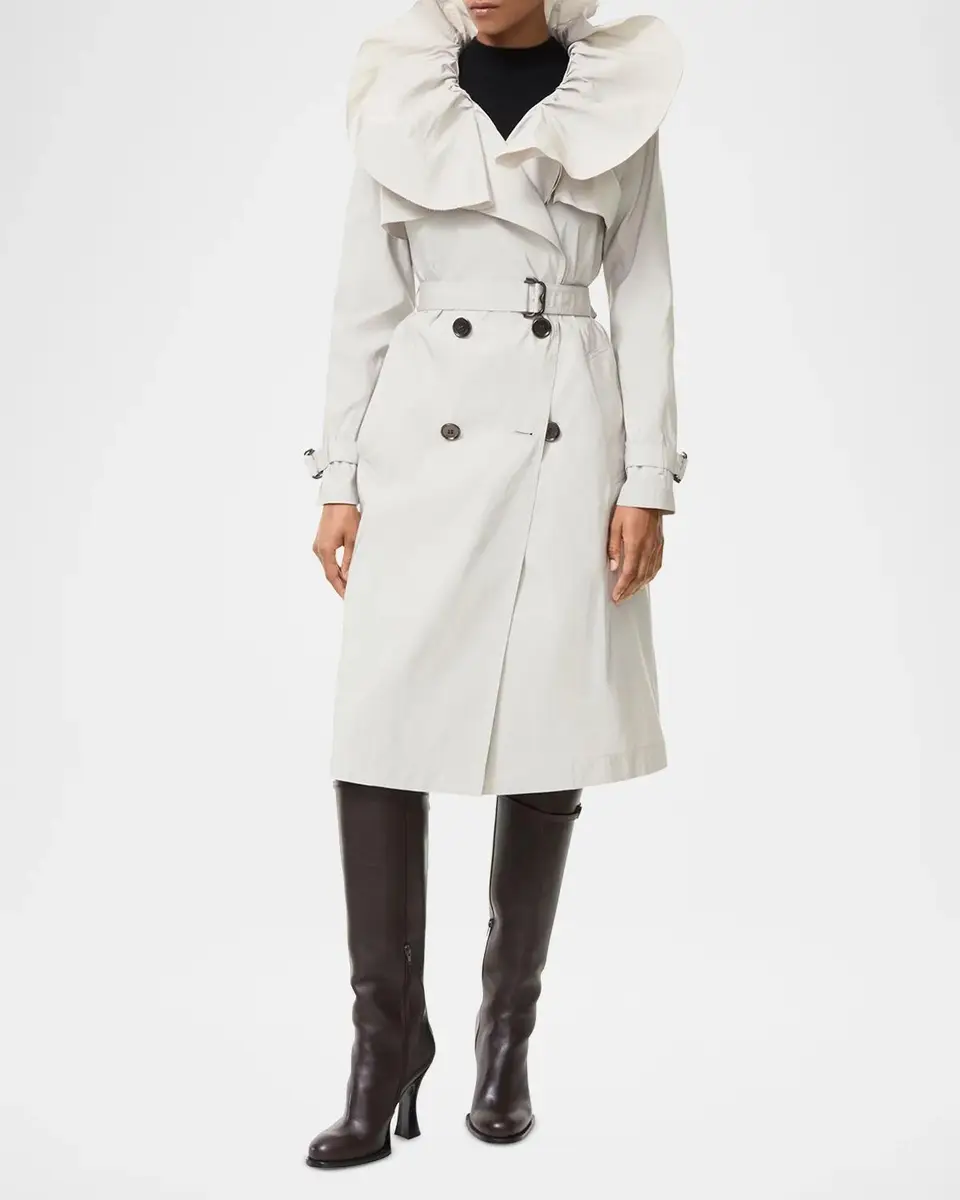 Burberry Clare Faille Ruffle Belted Long Trench Coat | Thumbnail 2