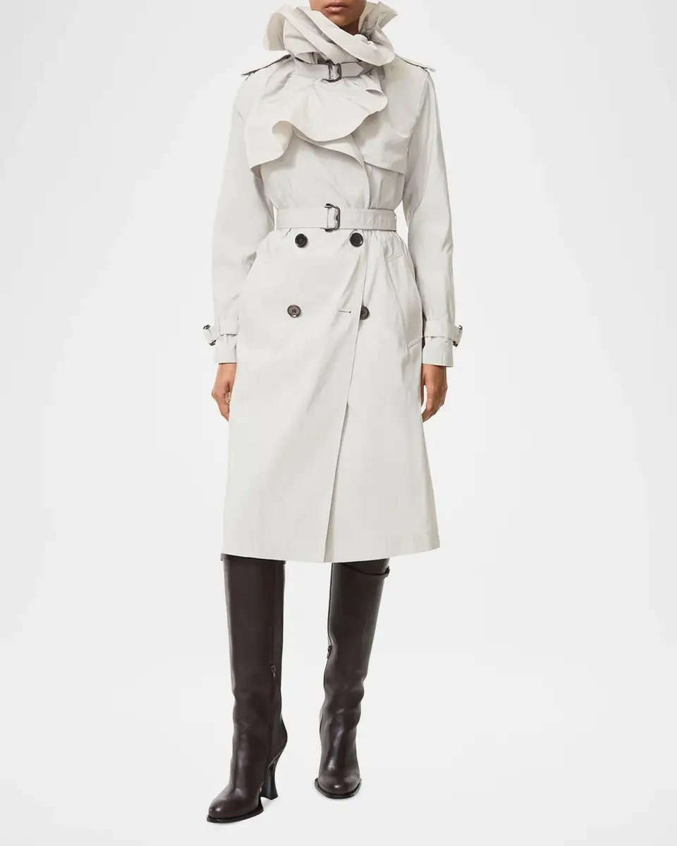 Burberry Clare Faille Ruffle Belted Long Trench Coat | Thumbnail 4