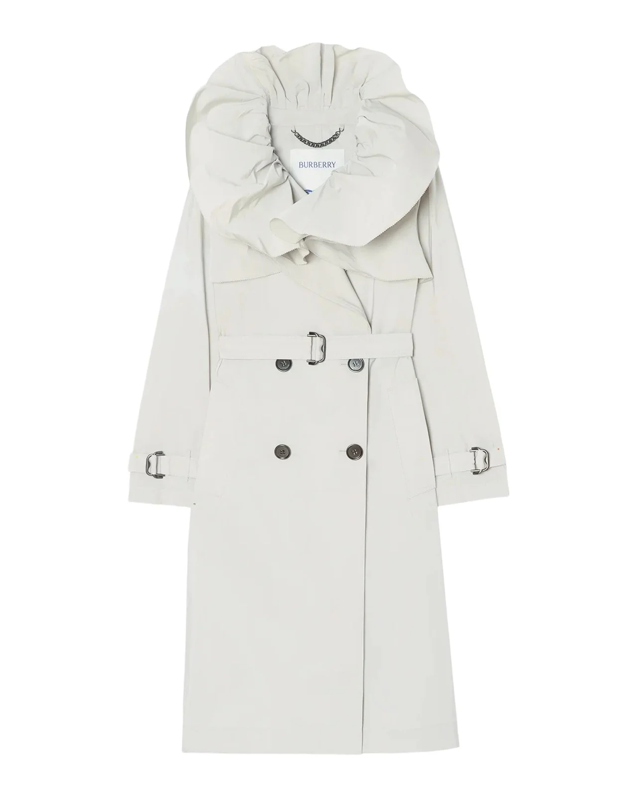 Burberry Clare Faille Ruffle Belted Long Trench Coat