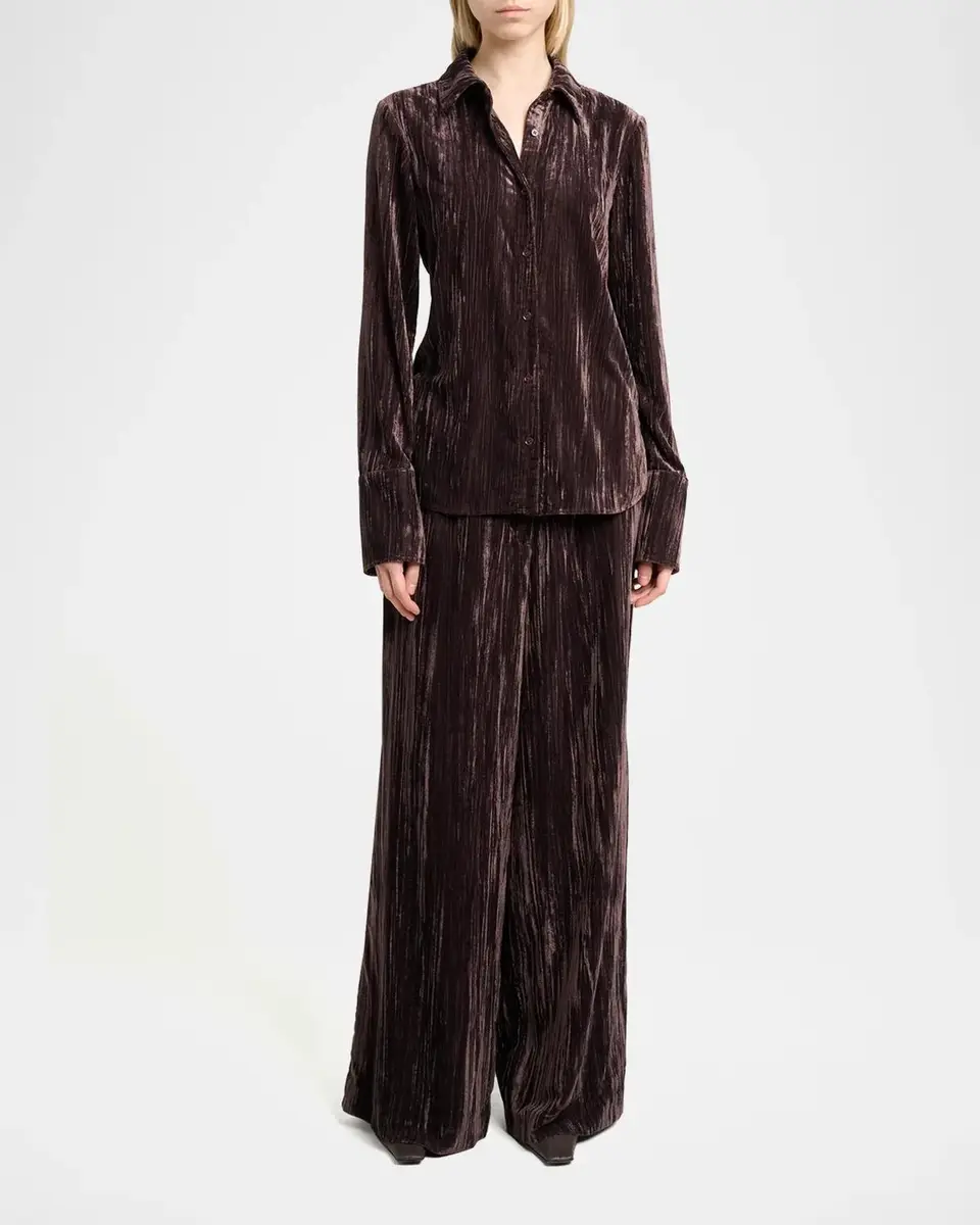 Proenza Schouler White Label Meadow Crushed-Velvet Straight-Leg Pants | Thumbnail 2 Proenza Schouler White Label Meadow Crushed-Velvet Straight-Leg Pants | Thumbnail 2