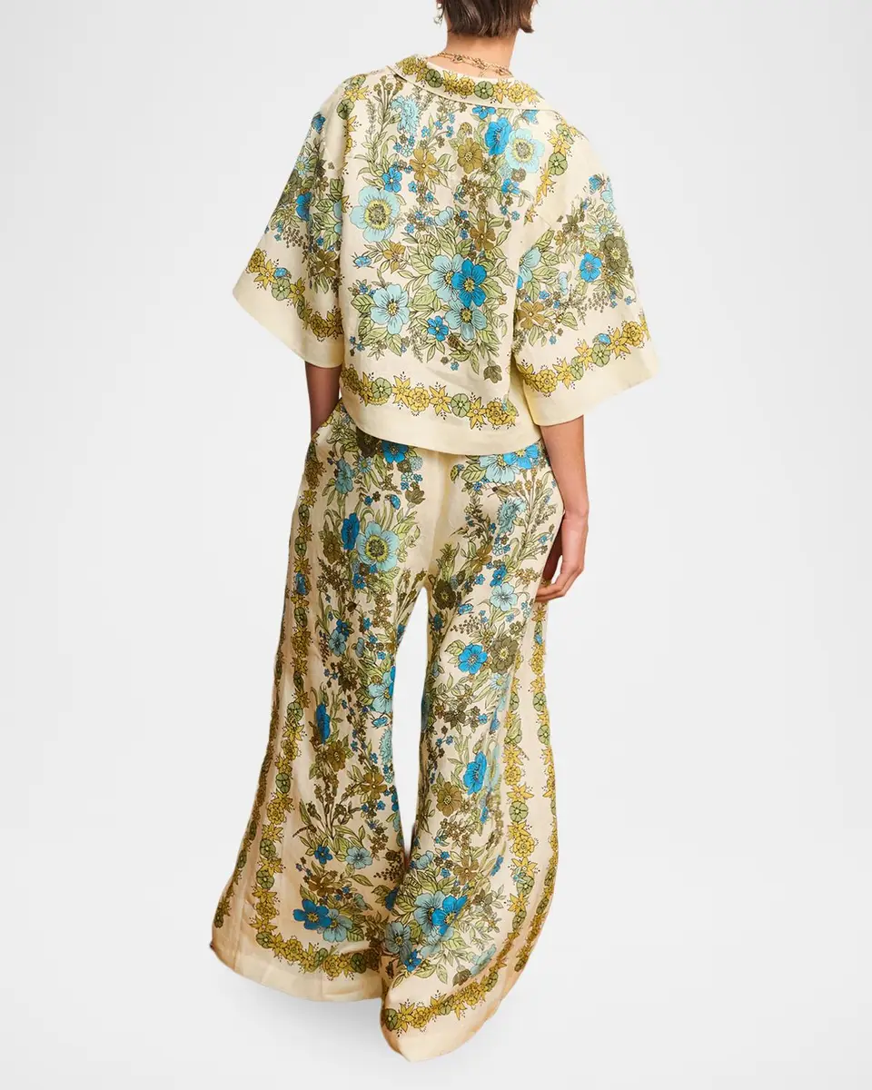 ALÉMAIS Sophia Floral Linen Wide-Leg Pull-On Pants | Thumbnail 3