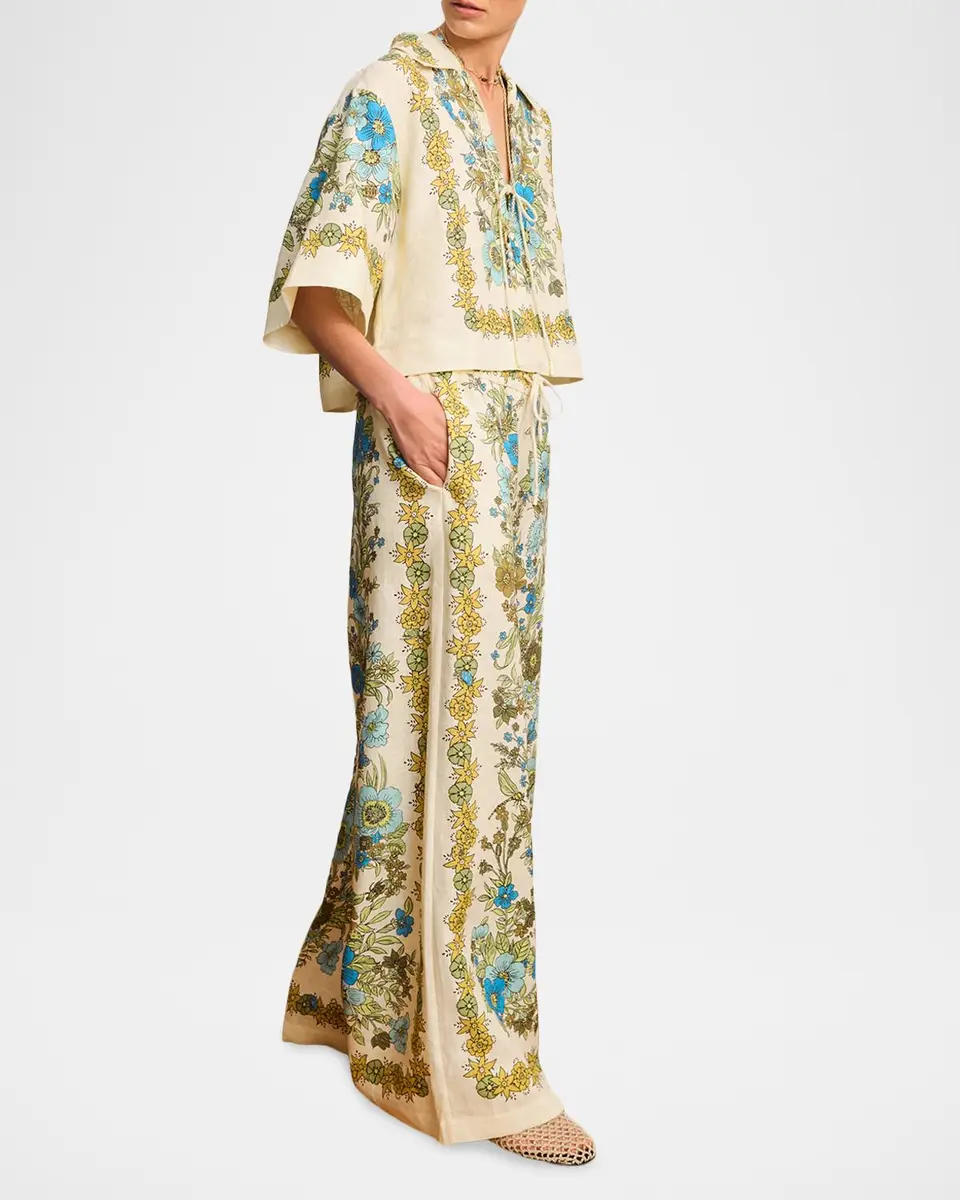ALÉMAIS Sophia Floral Linen Wide-Leg Pull-On Pants | Thumbnail 6