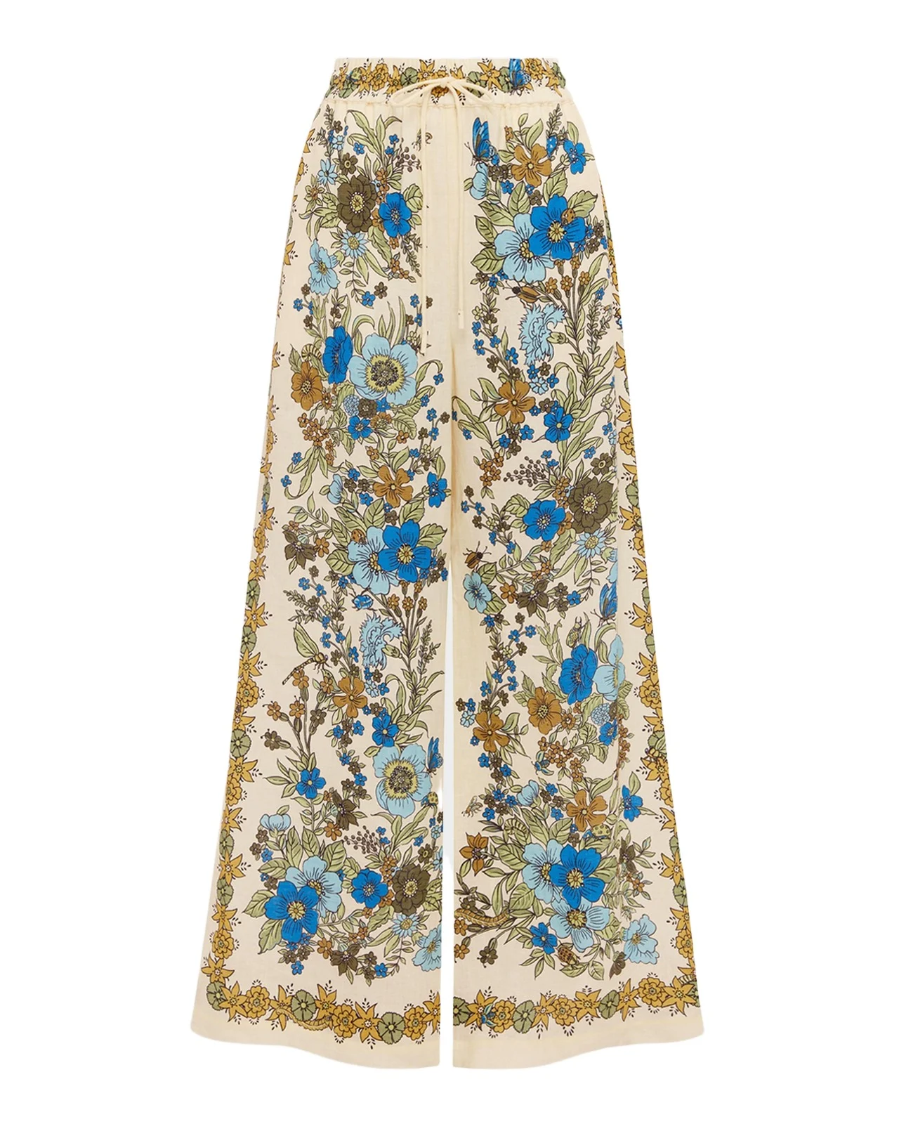 Sophia Floral Linen Wide-Leg Pull-On Pants Sophia Floral Linen Wide-Leg Pull-On Pants