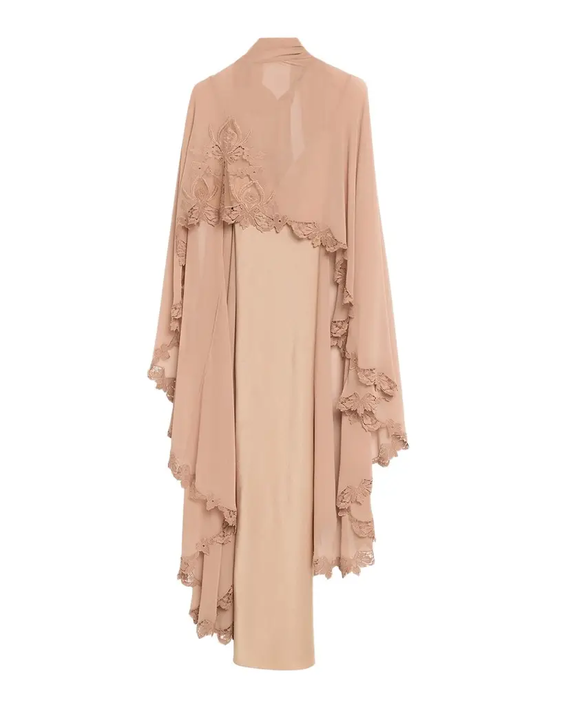 Kobi Halperin Carmen Satin A-Line Cape Maxi Dress