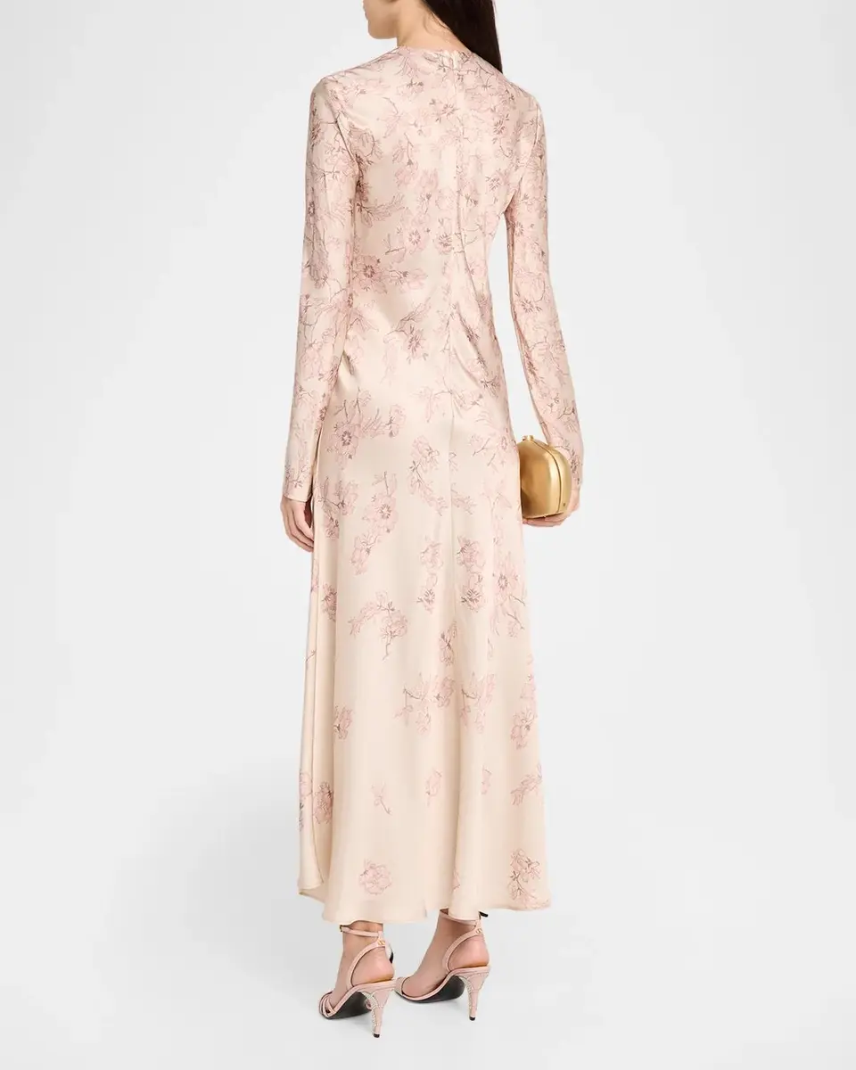 Alberta Ferretti Degrade Floral-Print Satin Long-Sleeve Ankle Dress | Thumbnail 3 Alberta Ferretti Degrade Floral-Print Satin Long-Sleeve Ankle Dress | Thumbnail 3