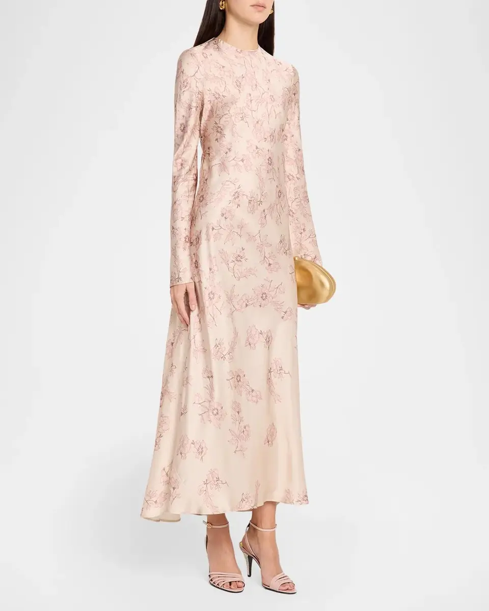 Alberta Ferretti Degrade Floral-Print Satin Long-Sleeve Ankle Dress | Thumbnail 4 Alberta Ferretti Degrade Floral-Print Satin Long-Sleeve Ankle Dress | Thumbnail 4