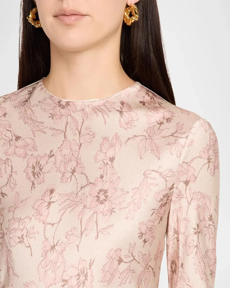 Alberta Ferretti Degrade Floral-Print Satin Long-Sleeve Ankle Dress | Thumbnail 5 Alberta Ferretti Degrade Floral-Print Satin Long-Sleeve Ankle Dress | Thumbnail 5
