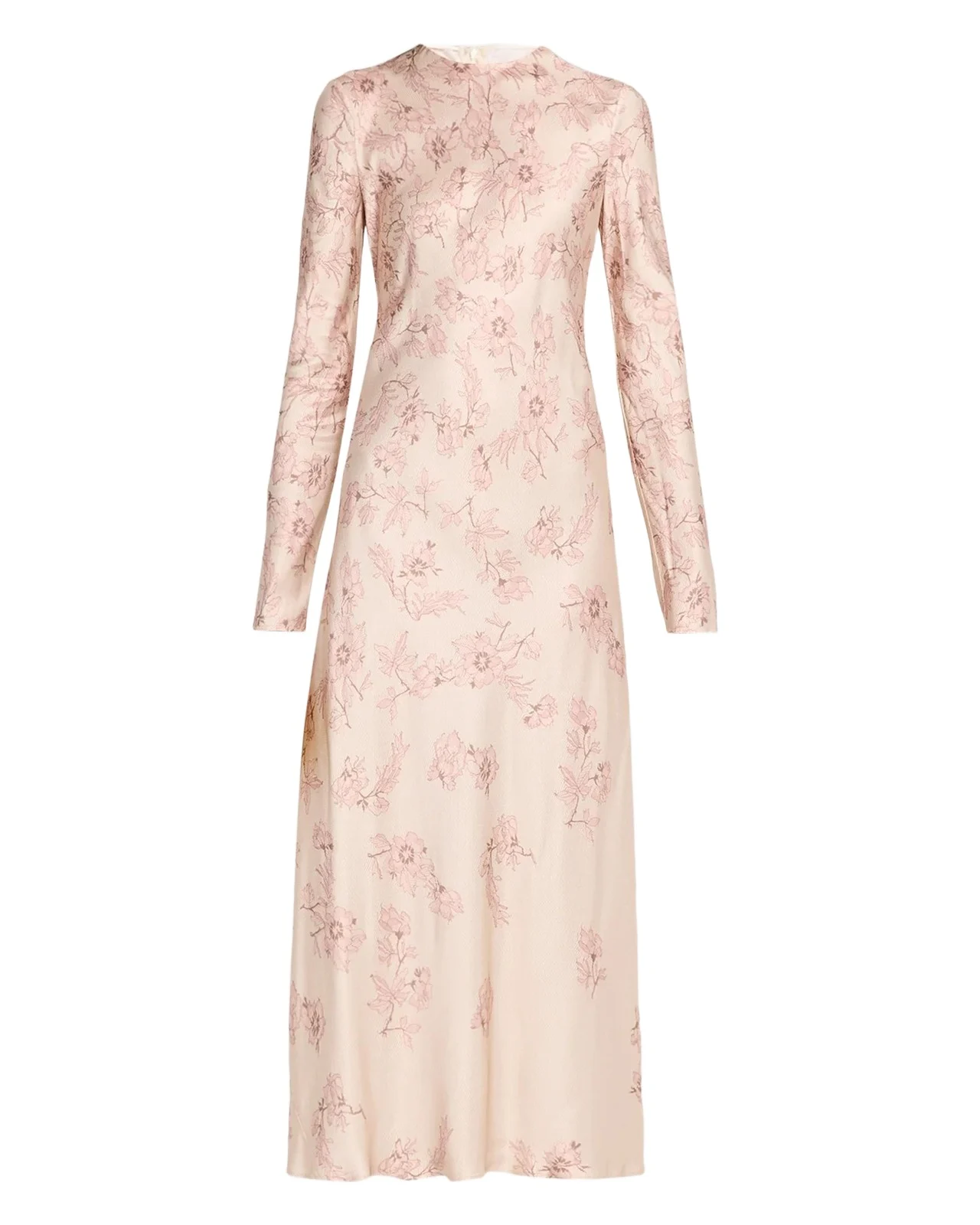 Degrade Floral-Print Satin Long-Sleeve Ankle Dress Degrade Floral-Print Satin Long-Sleeve Ankle Dress