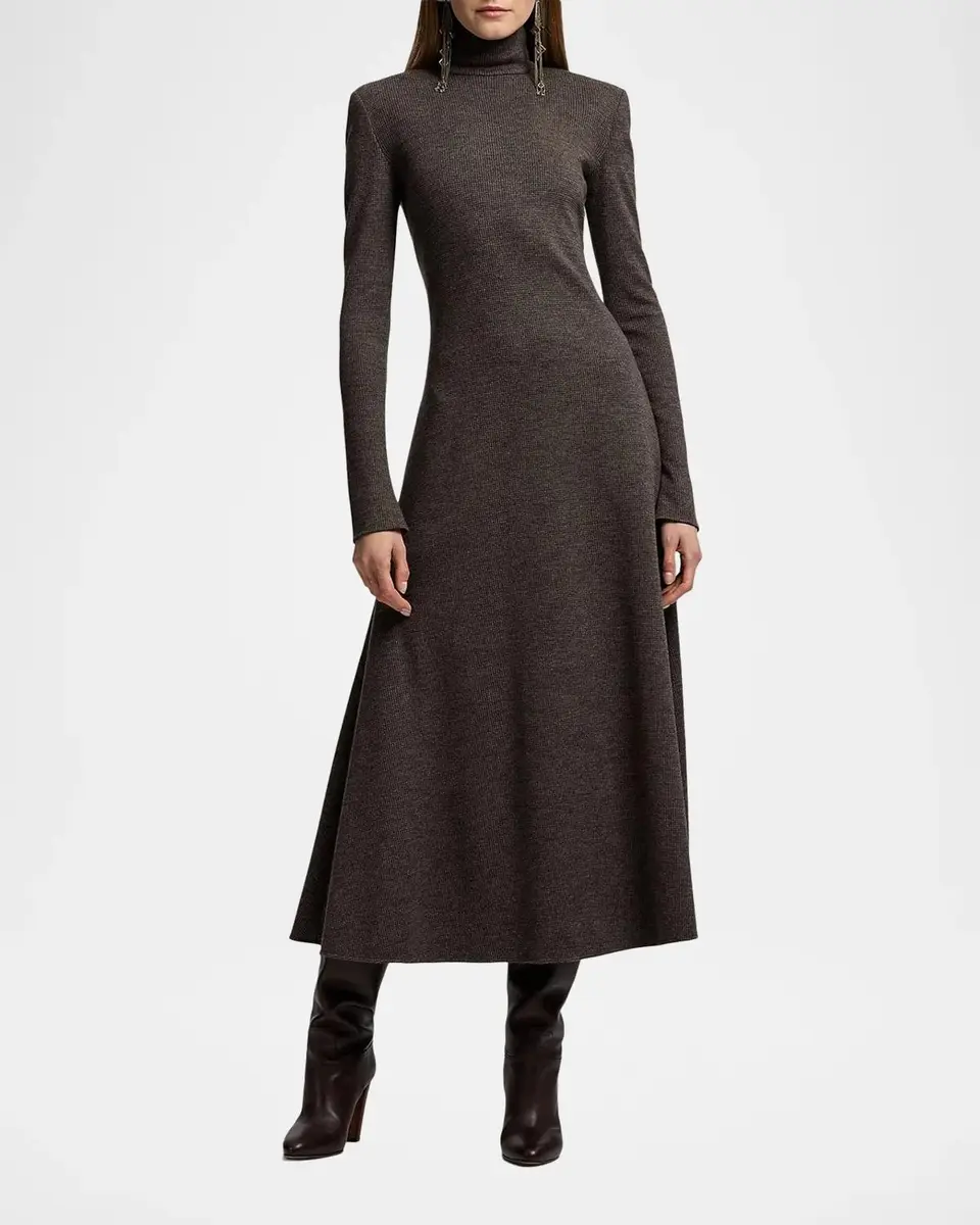 Ralph Lauren Collection Emmerson Turtleneck Tick-Weave Jersey Midi Day Dress | Thumbnail 4 Ralph Lauren Collection Emmerson Turtleneck Tick-Weave Jersey Midi Day Dress | Thumbnail 4