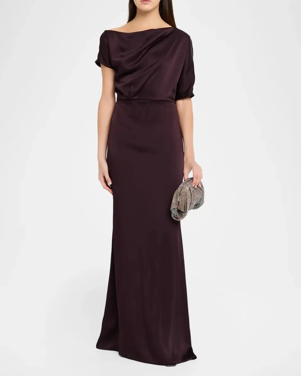 Kiton Asymmetric Draped Satin Short-Sleeve Trumpet Gown | Thumbnail 2 Kiton Asymmetric Draped Satin Short-Sleeve Trumpet Gown | Thumbnail 2