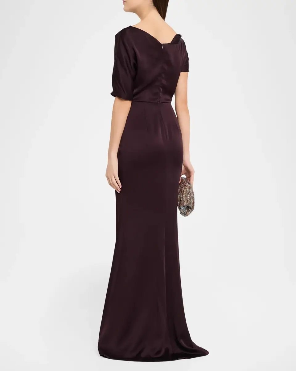 Kiton Asymmetric Draped Satin Short-Sleeve Trumpet Gown | Thumbnail 3 Kiton Asymmetric Draped Satin Short-Sleeve Trumpet Gown | Thumbnail 3