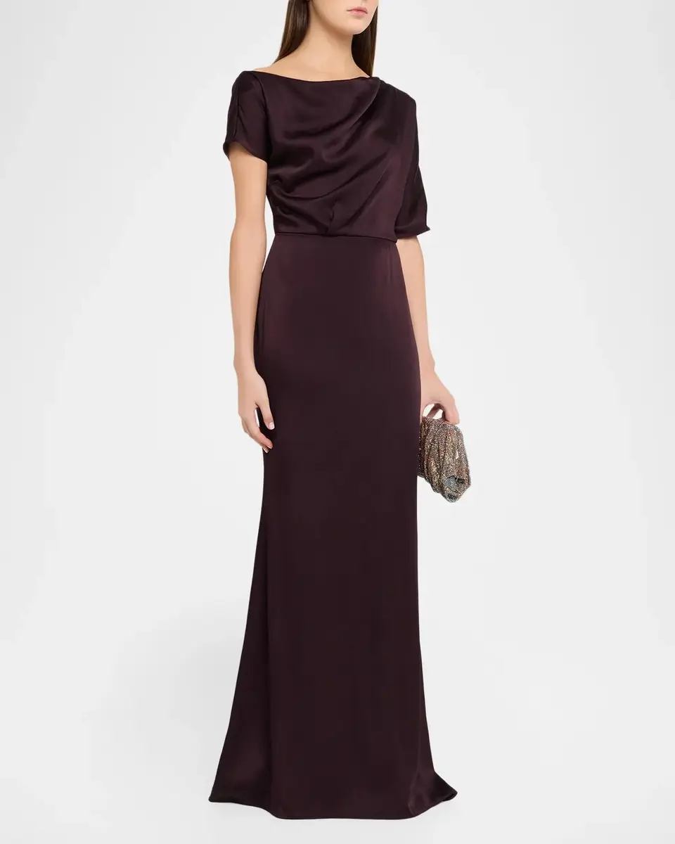 Kiton Asymmetric Draped Satin Short-Sleeve Trumpet Gown | Thumbnail 4 Kiton Asymmetric Draped Satin Short-Sleeve Trumpet Gown | Thumbnail 4