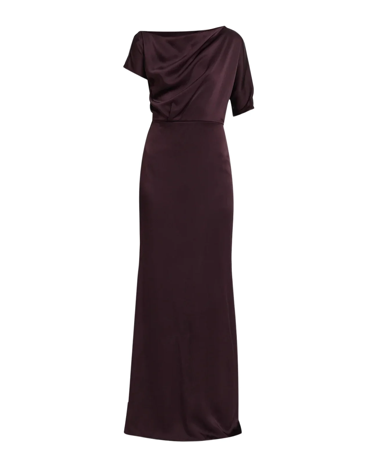 Kiton Asymmetric Draped Satin Short-Sleeve Trumpet Gown