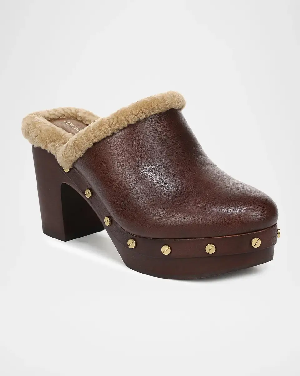 Veronica Beard 95mm Larken Shearling-Lined Leather Clogs | Thumbnail 2 Veronica Beard 95mm Larken Shearling-Lined Leather Clogs | Thumbnail 2