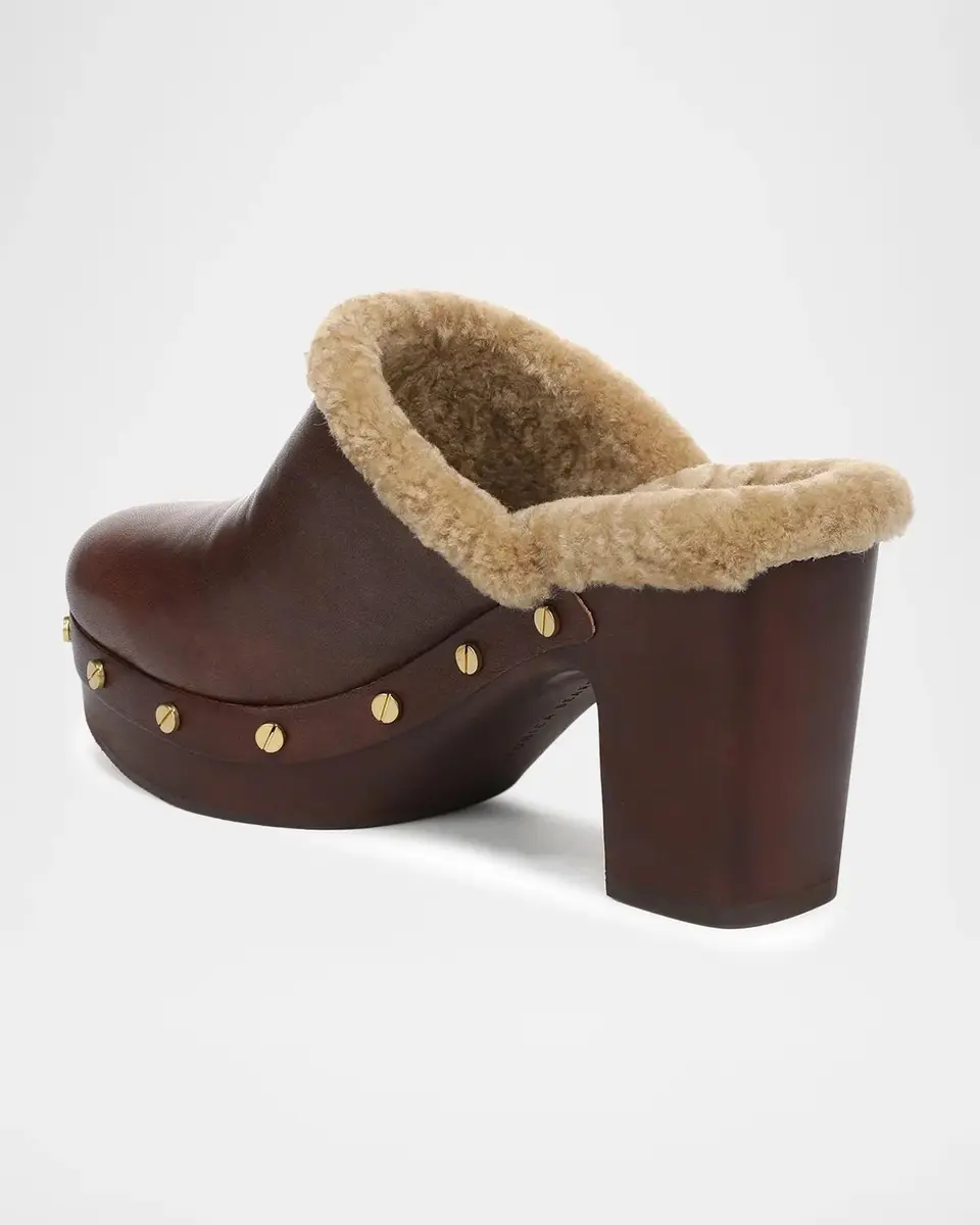 Veronica Beard 95mm Larken Shearling-Lined Leather Clogs | Thumbnail 3 Veronica Beard 95mm Larken Shearling-Lined Leather Clogs | Thumbnail 3