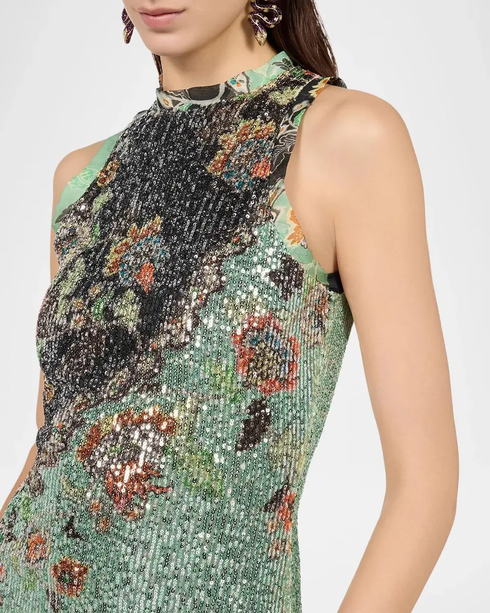 Roberto Cavalli Sleeveless Floral Sequined Stretch Mini Dress | Thumbnail 4 Roberto Cavalli Sleeveless Floral Sequined Stretch Mini Dress | Thumbnail 4
