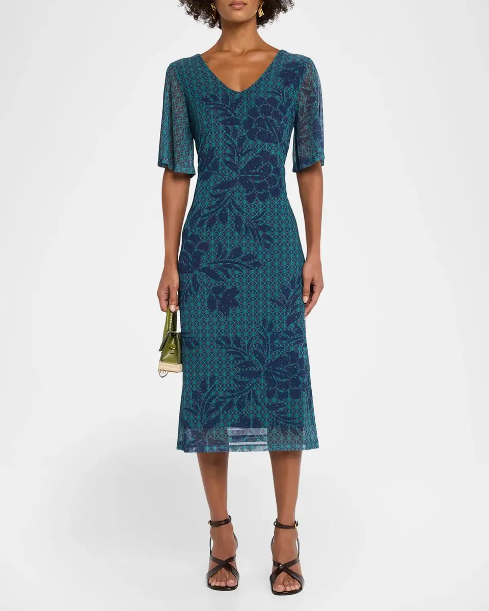 Johnny Was Geometric Floral Mesh Midi Dress | Thumbnail 2 Johnny Was Geometric Floral Mesh Midi Dress | Thumbnail 2