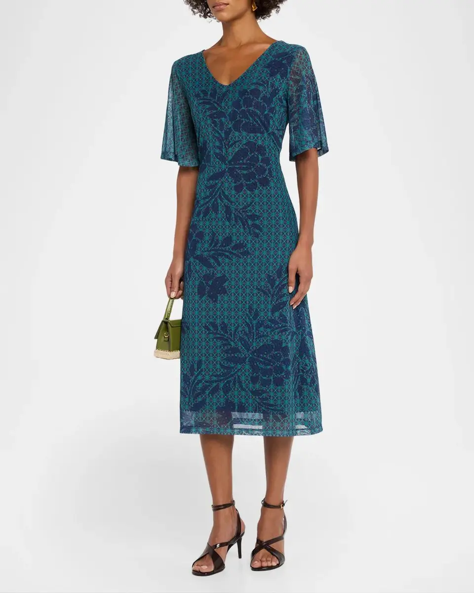 Johnny Was Geometric Floral Mesh Midi Dress | Thumbnail 4 Johnny Was Geometric Floral Mesh Midi Dress | Thumbnail 4