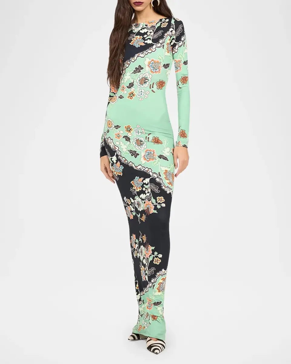 Roberto Cavalli Long-Sleeve Floral-Print Jersey Body-Con Maxi Dress | Thumbnail 2 Roberto Cavalli Long-Sleeve Floral-Print Jersey Body-Con Maxi Dress | Thumbnail 2