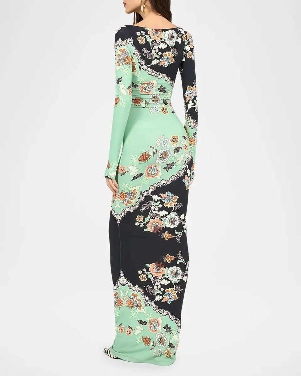 Roberto Cavalli Long-Sleeve Floral-Print Jersey Body-Con Maxi Dress | Thumbnail 3 Roberto Cavalli Long-Sleeve Floral-Print Jersey Body-Con Maxi Dress | Thumbnail 3