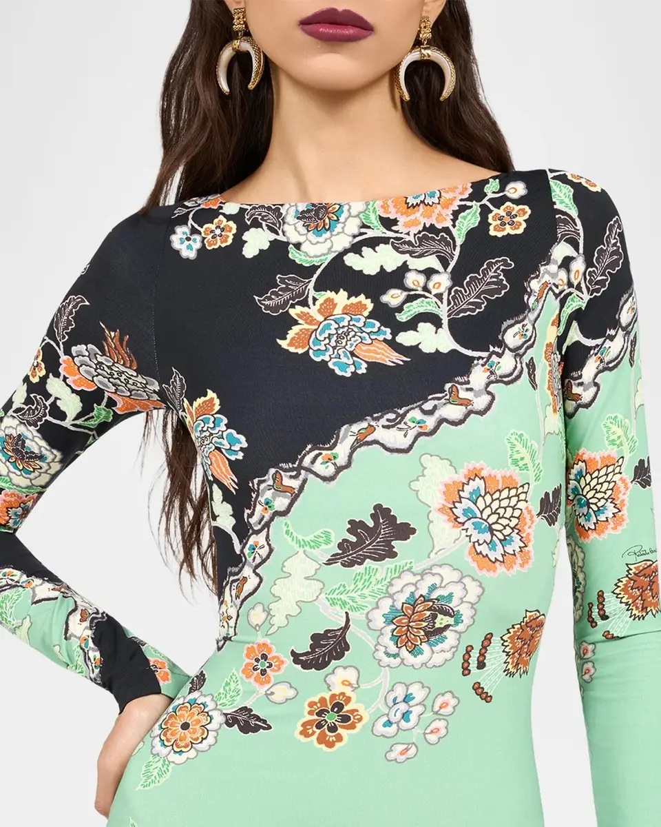 Roberto Cavalli Long-Sleeve Floral-Print Jersey Body-Con Maxi Dress | Thumbnail 4 Roberto Cavalli Long-Sleeve Floral-Print Jersey Body-Con Maxi Dress | Thumbnail 4