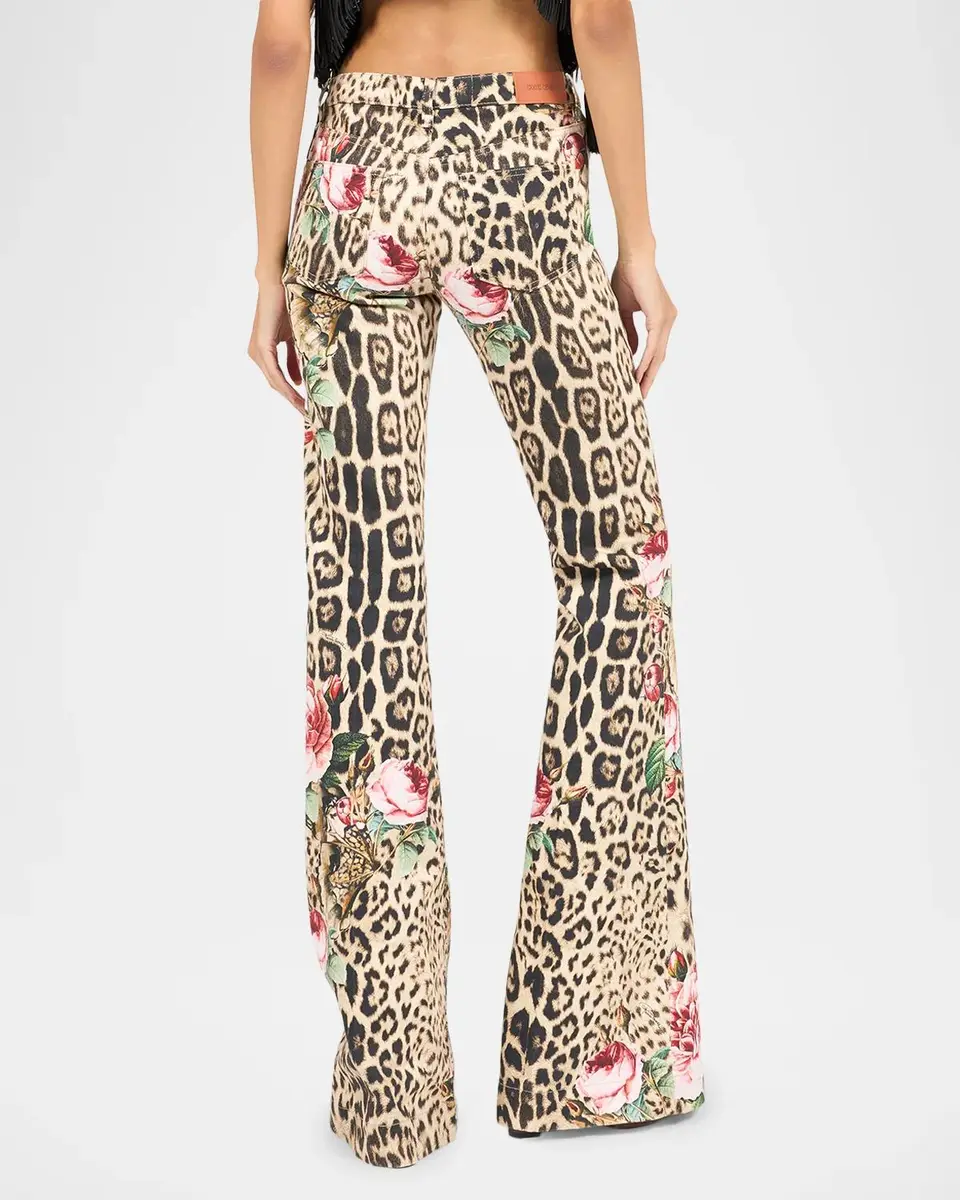 Roberto Cavalli Floral Leopard-Print Flared Denim Trousers | Thumbnail 3 Roberto Cavalli Floral Leopard-Print Flared Denim Trousers | Thumbnail 3