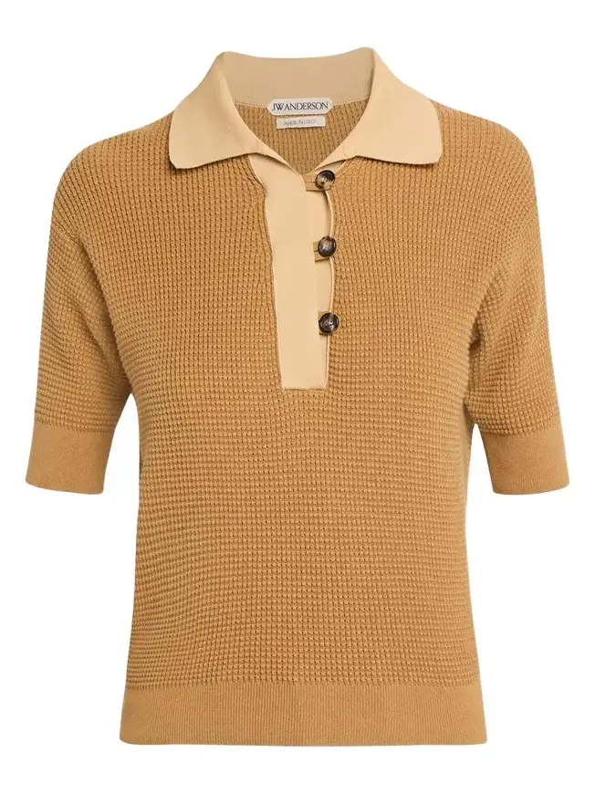 JW Anderson Short-Sleeve Textured Knit Polo Sweater