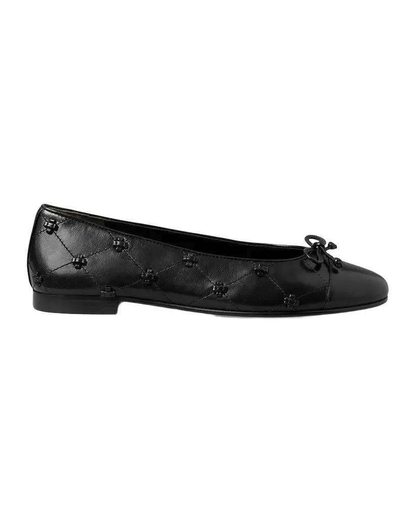Tory Burch Bunny Knot Leather Cap-Toe Ballerina Flats
