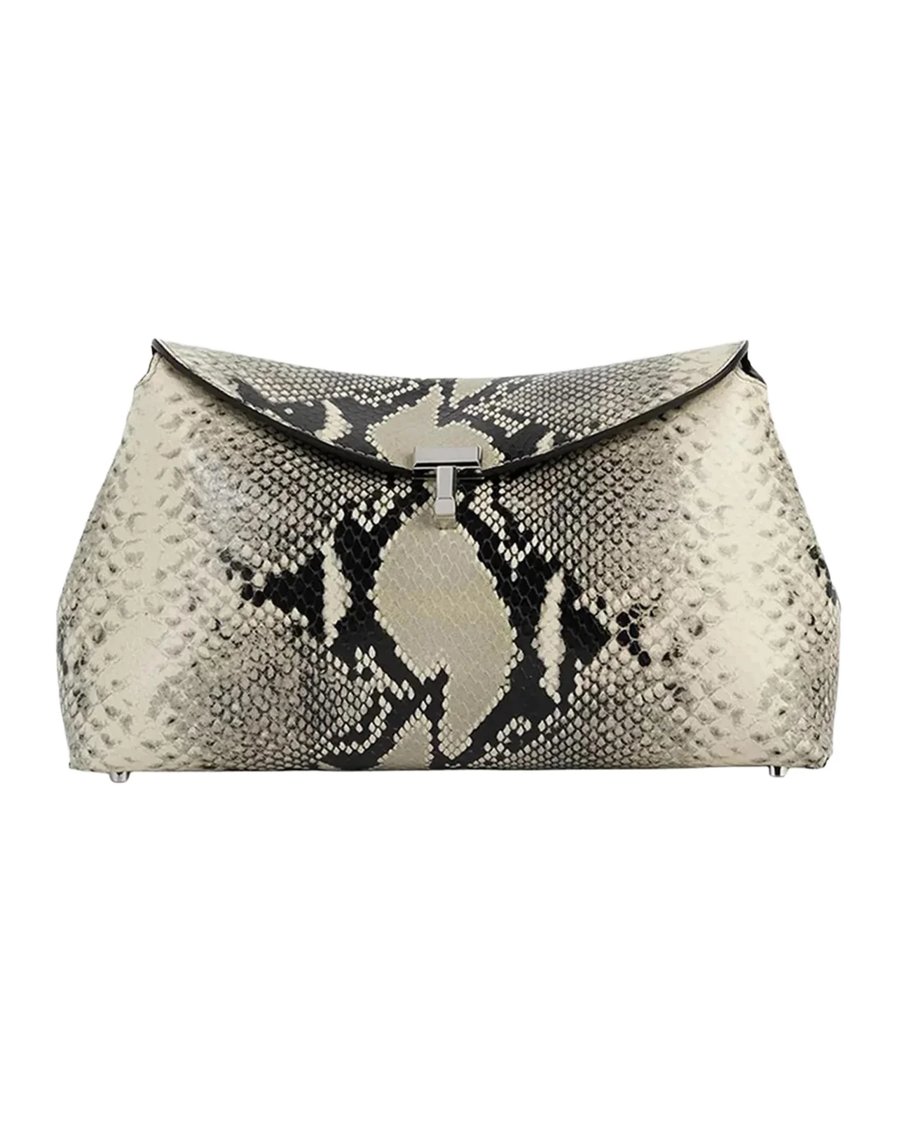 TOTEME T-Lock Python-Print Leather Clutch Bag