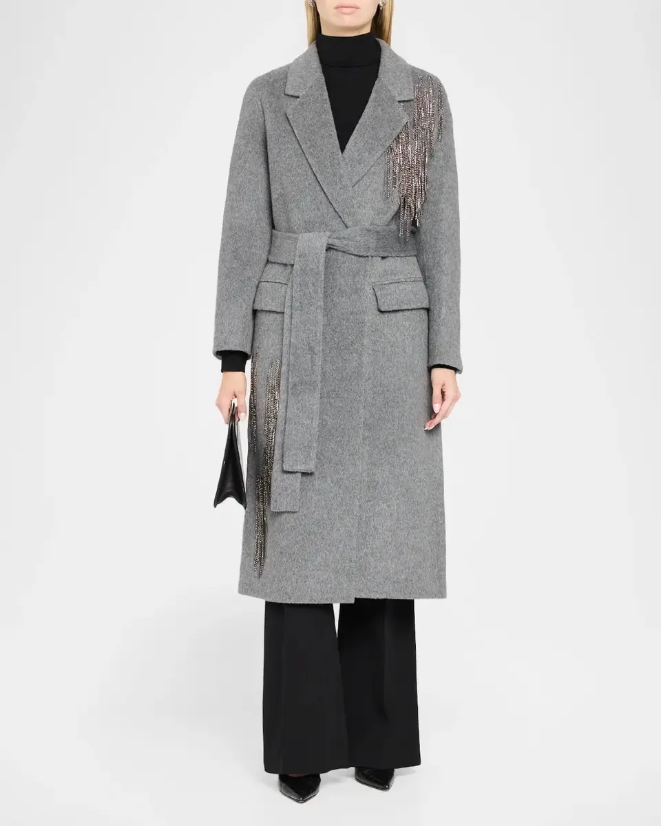 Kobi Halperin Sydni Rhinestone Fringe Wool-Silk Coat | Thumbnail 2 Kobi Halperin Sydni Rhinestone Fringe Wool-Silk Coat | Thumbnail 2