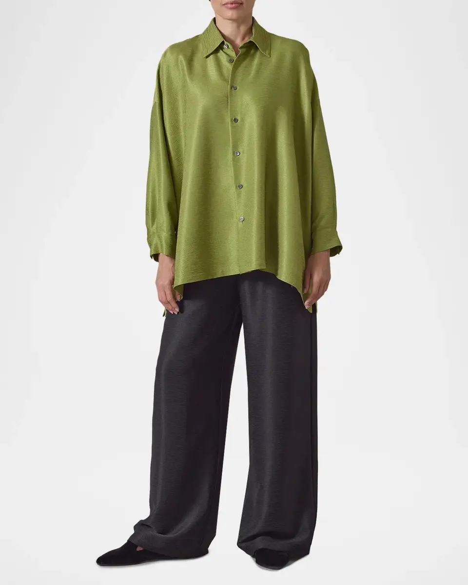 Eskandar Wide A-Line Shirt With collar - Long Length | Thumbnail 2 Eskandar Wide A-Line Shirt With collar - Long Length | Thumbnail 2