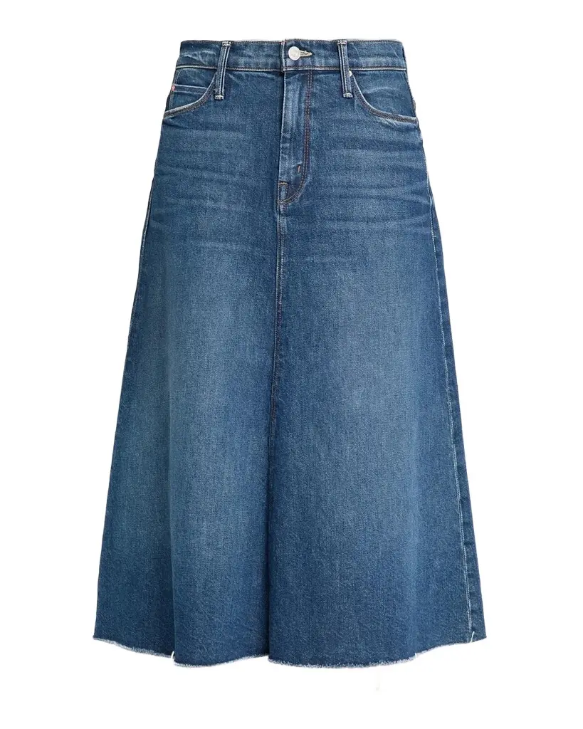 Mother The Circle Frayed Denim Midi Skirt | Thumbnail 1 Mother The Circle Frayed Denim Midi Skirt | Thumbnail 1