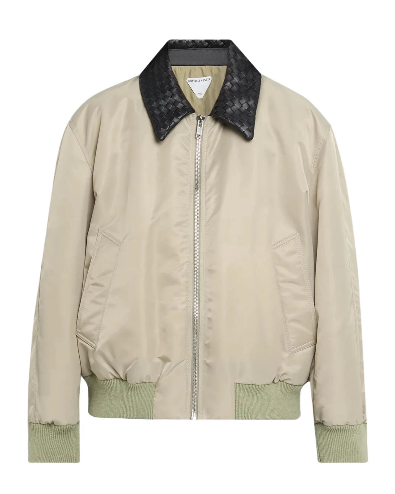 Satin Nylon Bomber Jacket With Intrecciato Leather Collar