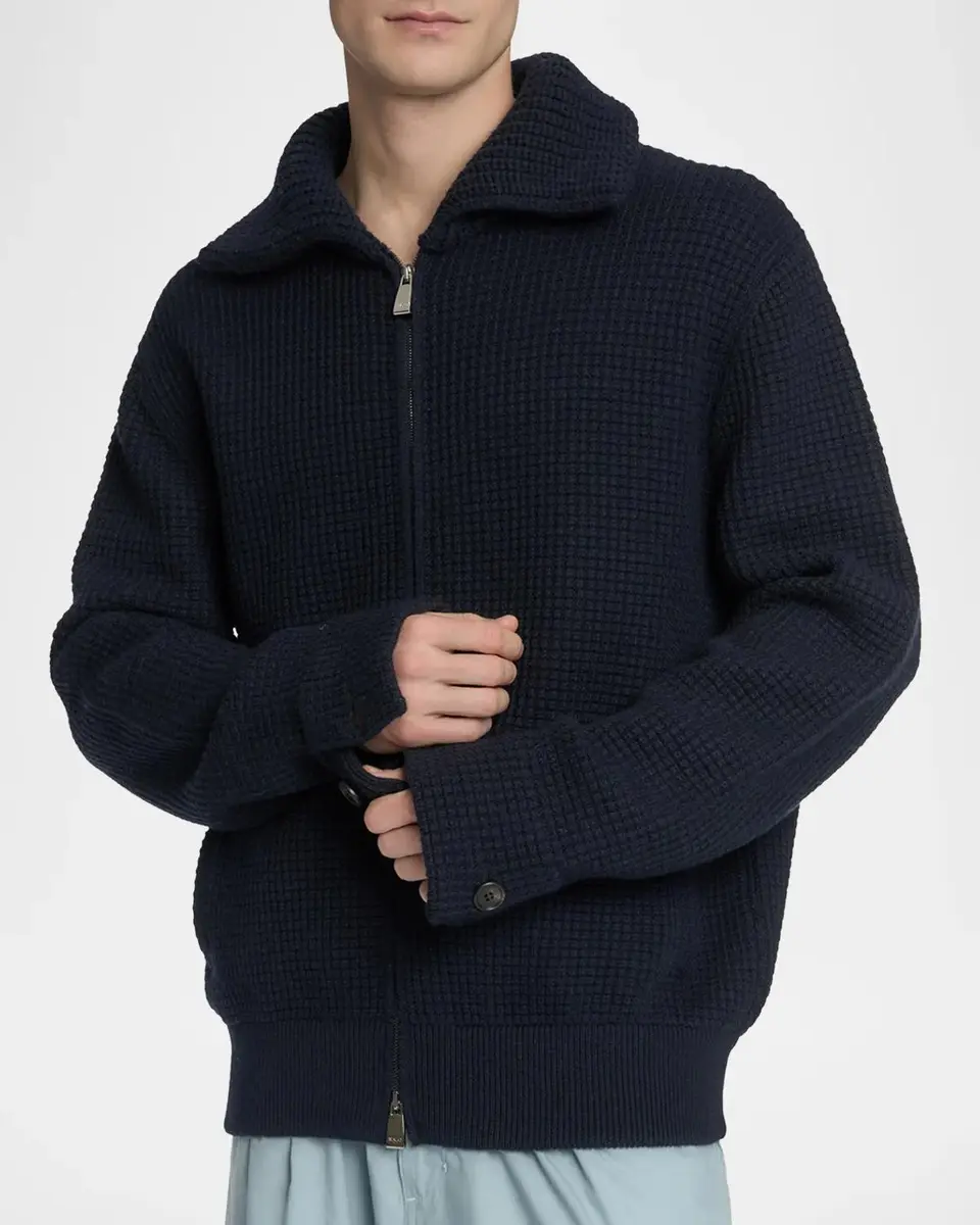 Malo Men's Waffle-Knit Virgin Wool-Blend Jacket | Thumbnail 4