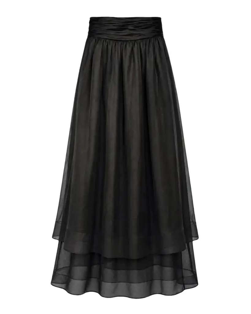 Toccin Amber Tiered Sheer Silk Midi Skirt