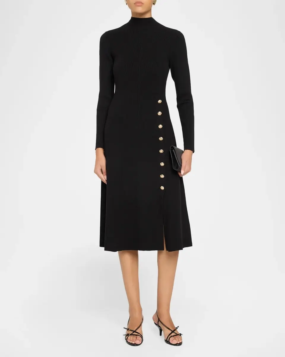 Elie Tahari The Adhara Rib Knit A-Line Midi Sweater Dress | Thumbnail 2 Elie Tahari The Adhara Rib Knit A-Line Midi Sweater Dress | Thumbnail 2