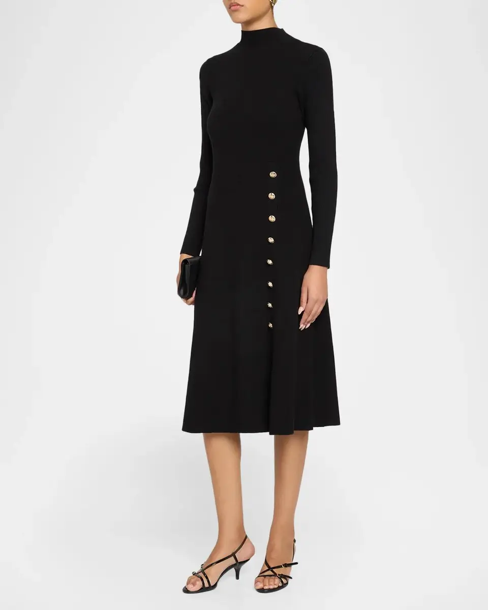 Elie Tahari The Adhara Rib Knit A-Line Midi Sweater Dress | Thumbnail 4 Elie Tahari The Adhara Rib Knit A-Line Midi Sweater Dress | Thumbnail 4