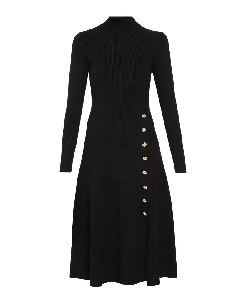 Elie Tahari The Adhara Rib Knit A-Line Midi Sweater Dress