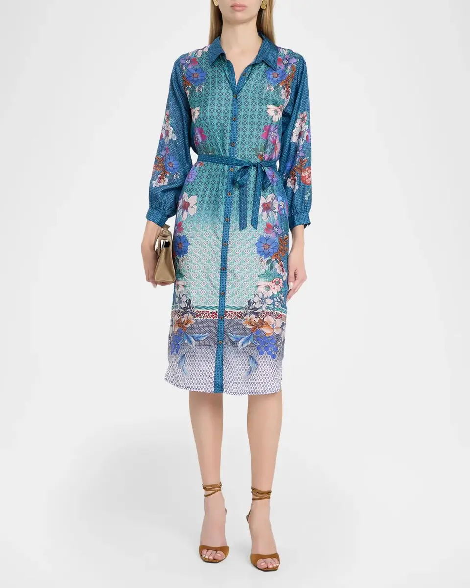 Johnny Was Arani Floral-Print Silk Midi Shirtdress | Thumbnail 2