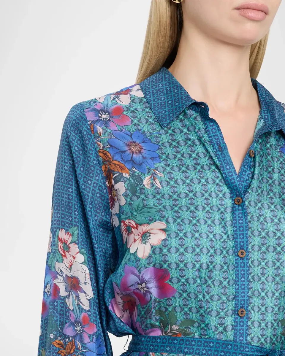 Johnny Was Arani Floral-Print Silk Midi Shirtdress | Thumbnail 5