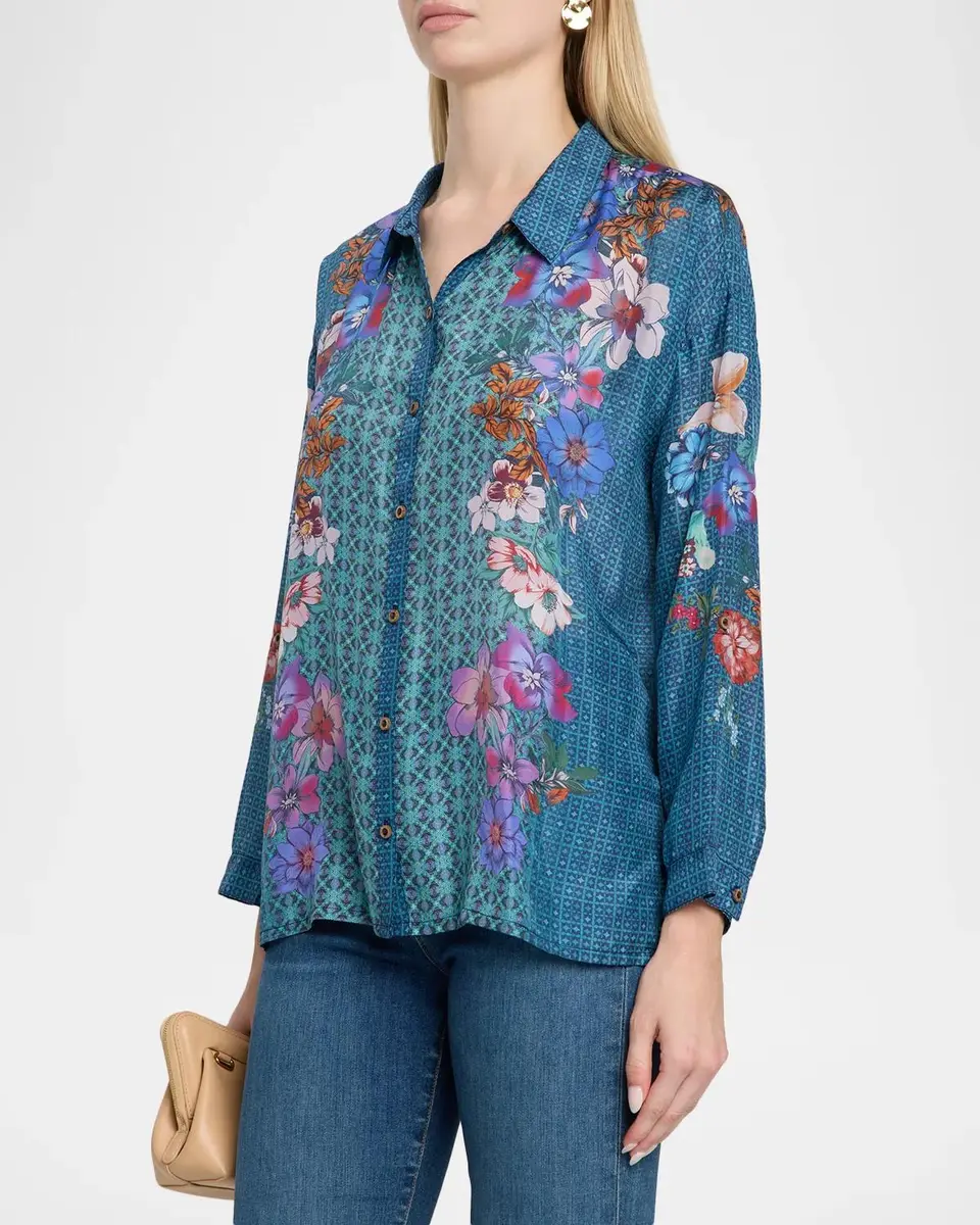 Johnny Was Luisa Floral & Geometric Silk Shirt | Thumbnail 4 Johnny Was Luisa Floral & Geometric Silk Shirt | Thumbnail 4