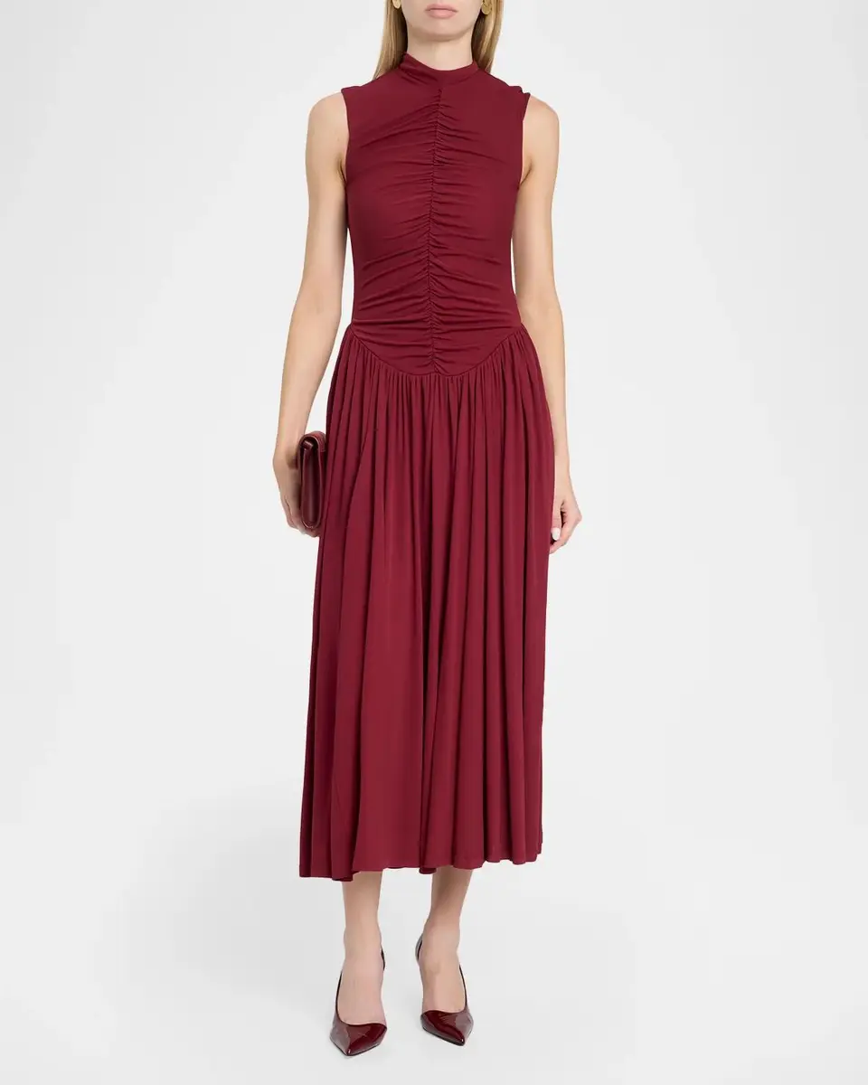 Toccin Faria Ruched Mock-Neck Jersey Midi Dress | Thumbnail 2