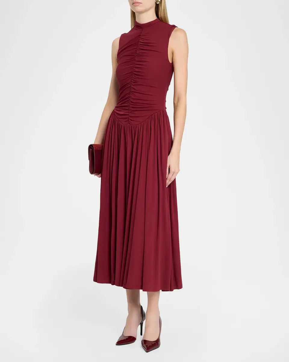 Toccin Faria Ruched Mock-Neck Jersey Midi Dress | Thumbnail 4